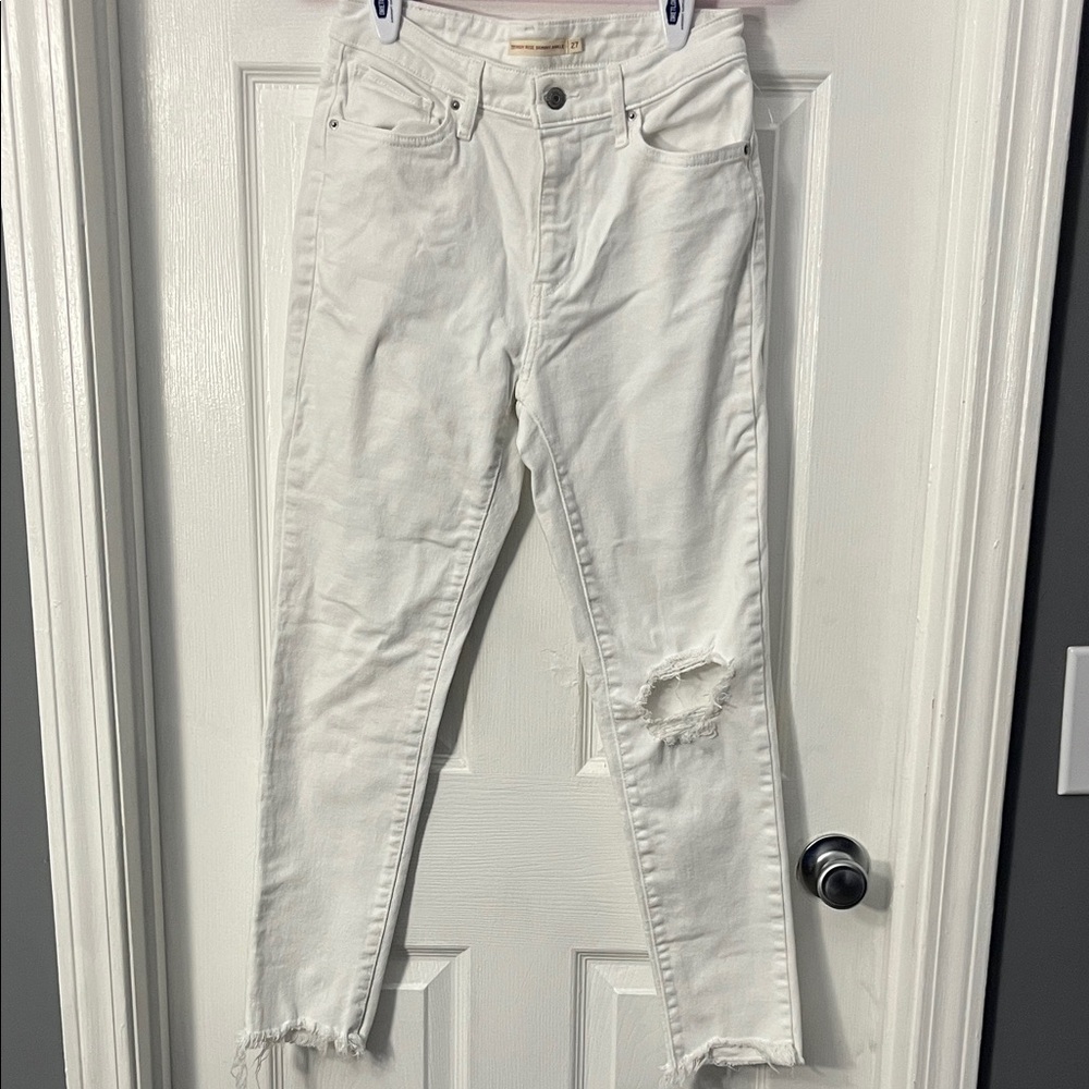 Levis White High Rise Distressed Jeans